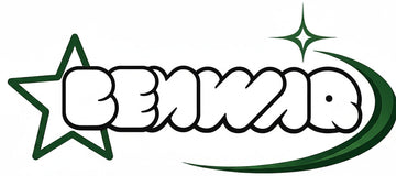 Logo with the word 'BEKWAR' and decorative elements on a white background